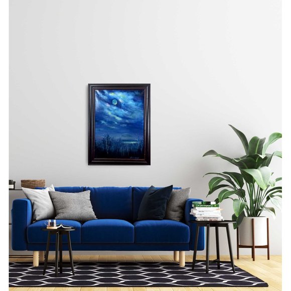 SOLD Framed Original Landscape Oil Painting Titled Man in the Moon 16x20 - Picture 3 of 7